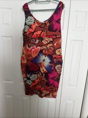 love J Butterfly-Print High-Low Tank Dress in Brown, Pink and Purple